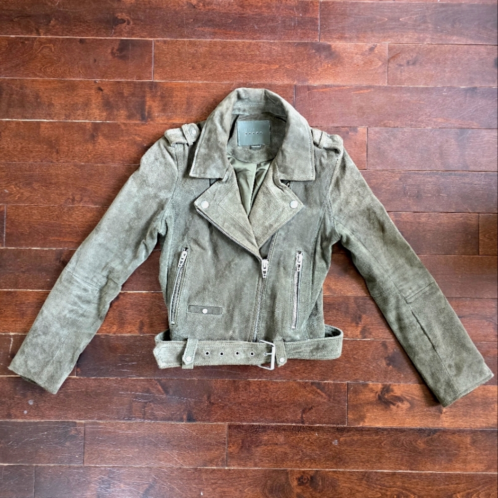 BLANKNYC Women  Cropped Suede Leather Motorcycle Jacket Small